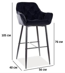 Barová židle CHERRY H-1 VELVET černý rám/černý BLUVEL 19