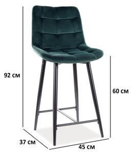 Polovičná barová židle CHIC H-2 VELVET černý rám / zelená BLUVEL 78