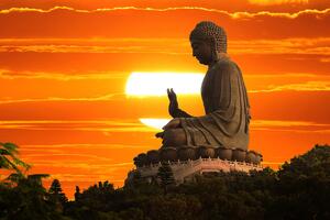 Tapeta socha Budhy při západu slunce