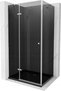 Mexen Roma, sprchový kout s křídlovými dveřmi 80 (dveře) x 100 (stěna) cm, 6mm šedé sklo, chromový profil + slim sprchová vanička černá + chromový sifon, 854-080-100-01-40-4070