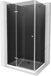 Mexen Roma, sprchový kout s křídlovými dveřmi 90 (dveře) x 80 (stěna) cm, 6mm šedé sklo, chromový profil + slim sprchová vanička bílá + chromový sifon, 854-090-080-01-40-4010