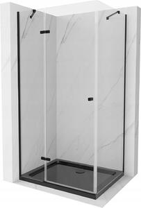Mexen Roma, sprchový kout s 1-křídlými dveřmi 120 (dveře) x 90 (stěna) cm, 6mm čiré sklo, černý profil, slim sprchová vanička 5cm černá s černým sifonem, 854-120-090-70-00-4070B