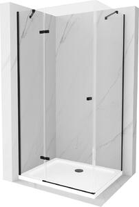 Mexen Roma, sprchový kout s 1-křídlými dveřmi 90 (dveře) x 100 (stěna) cm, 6mm čiré sklo, černý profil, slim sprchová vanička 5cm bílá s černým sifonem, 854-090-100-70-00-4010B