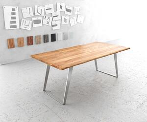 DELIFE Jídelní stůl Edge 200x100 cm akácie přírodní nerezová ocel stříbrná šikmý Live-Edge