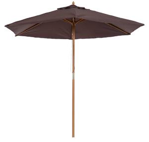 Zahradní slunečník Outsunny Ø250x230 cm s 6 bambusovými žebry, odnímatelný sloupek, UV ochrana, voděodolný dřevěný rám pro pláž nebo terasu, hnědý | A