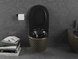 Mexen Lena, závěsná toaletní mísa 480x360x355 mm s pomalu padajícím sedátkem, černá matná - zlatý vzor, 30224079