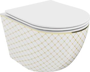 MEXEN - Lena WC mísa Rimless prkénko se zpomalovacím mechanismem Slim, duroplast, bílá/zlatá kratka - 30224009
