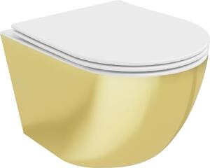 MEXEN - Lena WC mísa Rimless prkénko se zpomalovacím mechanismem Slim, duroplast, bílá/zlatá - 30224006