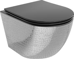 MEXEN - Lena WC mísa Rimless prkénko se zpomalovacím mechanismem Slim, duroplast, černá mat/stříbrná šupiny - 30224072