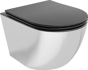 MEXEN - Lena WC mísa Rimless prkénko se zpomalovacím mechanismem Slim, duroplast, černá mat/stříbrná - 30224074