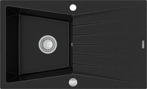 MEXEN - Cesar granitový dřez 1-mísa dřez s odkapávač 775x470 mm, černá 6514771010-77