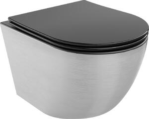 MEXEN - Lena WC mísa Rimless prkénko se zpomalovacím mechanismem Slim, duroplast, černá mat/stříbrná linie - 30224073