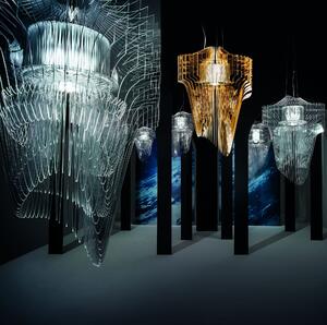 Slamp Aria M transparent, závěsný světelný objekt od Zaha Hadid, 3x E27 + 7W LED, délka 90cm