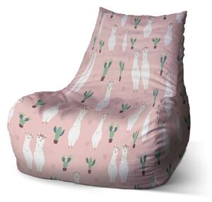 Sedací vak Bean lama a kaktusy, růžová