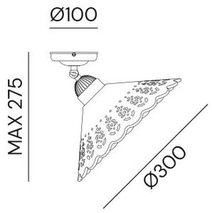 Il Fanale 065.02.OC Fior di Pizzo, stropní svítidlo v rustikálním stylu z antické mosazi a keramiky, 1x15W LED E27, prům.30cm