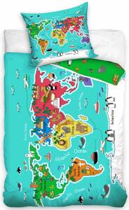 Krásné dětské povlečení s mapou světa 2 části: 1ks 160 cmx200 + 1ks 70 cmx80
