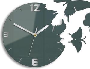 Moderní nástěnné hodiny MOTÝLE GRAY (nalepovací hodiny na stěnu)