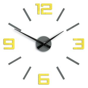 Moderní nástěnné hodiny SILVER XL GREY-YELLOW (nalepovací hodiny na stěnu)