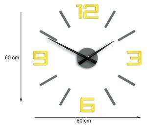 Moderní nástěnné hodiny SILVER XL GREY-YELLOW (nalepovací hodiny na stěnu)