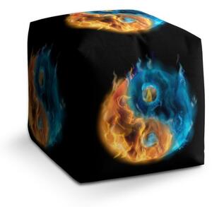 Taburet Cube ohnivé jin a jang, černá