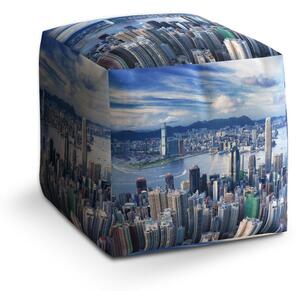 Taburet Cube město s mrakodrapy, modrá