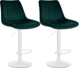 2x Barová židle Toni - samet, bílý rám - Zelená