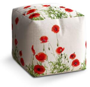 Taburet Cube vlčí máky, bílá / červená