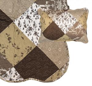 Hnědý patchwork přehoz na dvoulůžko s 2 povlaky na polštář Jennifer – 230x250 cm