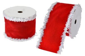 Červená ozdobná stužka s bílým okrajem Santa – 63 mm x 5 m