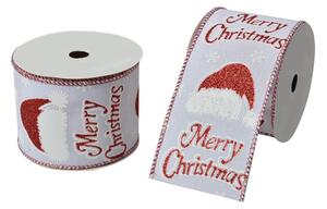 Vánoční bílá stuha s nápisem Merry Christmas – 63 mm x 5 m
