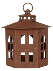 Hnědá kovová lampa s vyřezávanými okýnky – 19x22 cm