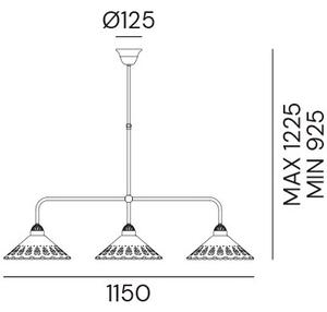 Il Fanale 065.25.OC Fior di Pizzo, závěsné svítidlo v rustikálním stylu z antické mosazi a keramiky, 3x15W LED E27, délka 115cm