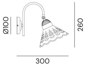 Il Fanale 065.19.OC Fior di Pizzo, nástěnné svítidlo v rustikálním stylu z antické mosazi a keramiky, 1x15W LED E27, výška 26cm
