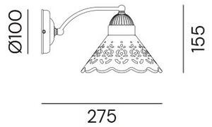 Il Fanale 065.17.OC Fior di Pizzo, nástěnné svítidlo v rustikálním stylu z antické mosazi a keramiky, 1x15W LED E27, výška 15,5cm