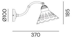 Il Fanale 065.18.OC Fior di Pizzo, nástěnné svítidlo v rustikálním stylu z antické mosazi a keramiky, 1x15W LED E27, výška 18,5cm
