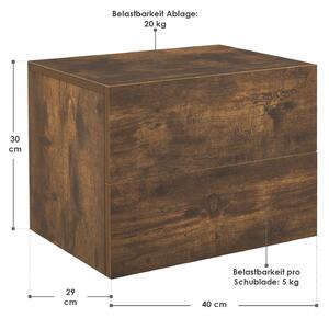 Noční stolek 40x29x30 cm se 2 šuplíky, vzhled dřeva