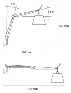 Artemide 0947010A + A025150 Tolomeo Basculante 180 Parette, nástěnná lampa do svorkovnice s vypínačem, pergamenové stínítko, 1x46W E27, max. výška 111,7cm