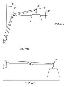Artemide 51TOL Tolomeo Basculante 180 Parette, nástěnná lampa do svorkovnice s vypínačem, pergamenové stínítko, 1x8W LED E27, max. výška 111,7cm