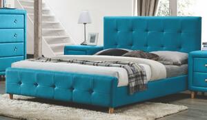 Manželská postel 180x200 cm s čalouněním v modré barvě s roštem KN428