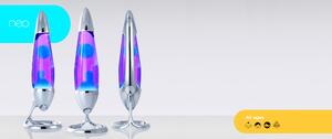 Mathmos Neo, originální lávová lampa, 1x20W, stříbrná s fialovou tekutinou a tyrkysovou lávou, výška 42cm