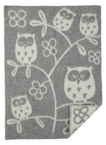Vlněná dětská deka Tree Owl grey 65x90, Klippan Švédsko Světle šedá