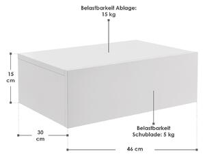 Nástěnný noční stolek 46x30x15 cm se šuplíkem, bílý