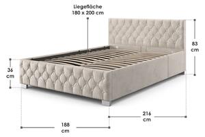 Čalouněná postel Nizza 180 x 200 cm s LED osvětlením v béžové barvě