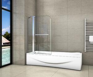 D‘Eluxe - Vanová zástěna otočná dvoudílná TWISTER TW2N - 120x140cm - barva chrom, sklo čiré 8mm, EasyClean, věšák na ručník