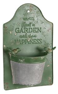 Zelený plechový nástěnný květináč Garden - 23*9*36 cm