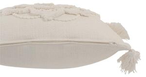 Smetanový bavlněný polštář Fransen Blumen se střapci - 45*45 cm