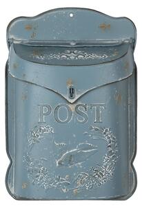 Modrá retro poštovní schránka s ptáčkem - 26*8*39 cm
