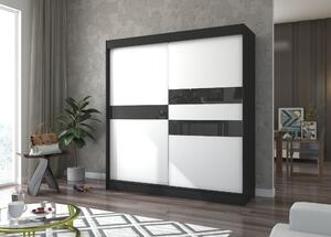 ADRK Šatní skříň posuvná BATIA B-W-BL, bílá/černá/černý Lacobel Šířka (cm): 200