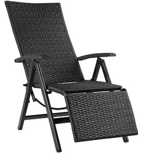 Tectake Zahradní ratanové křeslo RELAX s opěrkou pro nohy - černá