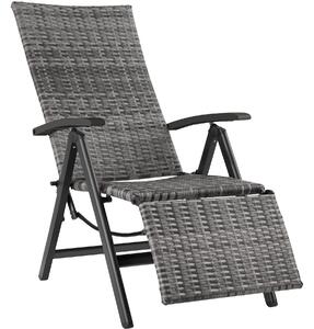 Tectake Zahradní ratanové křeslo RELAX s opěrkou pro nohy - šedá